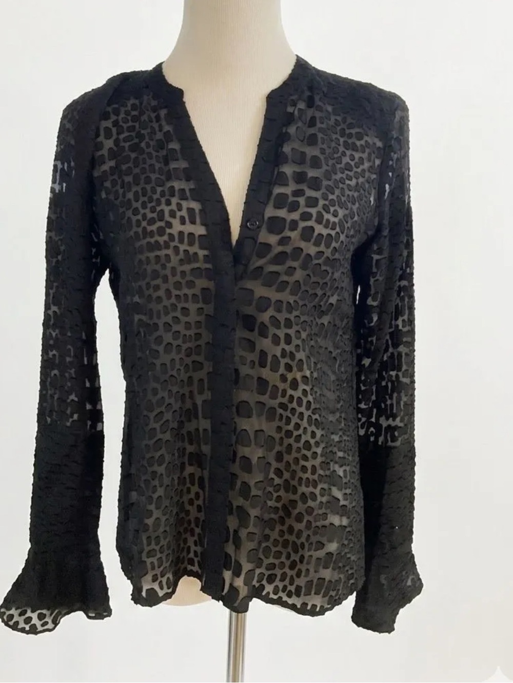 Paige Pepita Silk blend Black Textured Button-Front Women's Top Blouse Size S